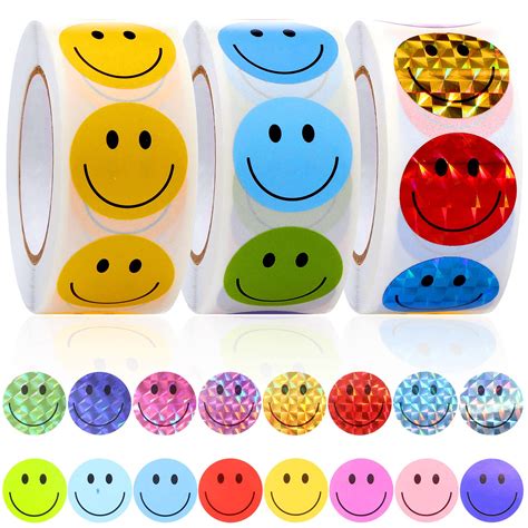 Buy 3 Roll 1500 Pcs Mini Happy Face Stickers Smile Face Small Stickers Smiling Teacher Stickers ...