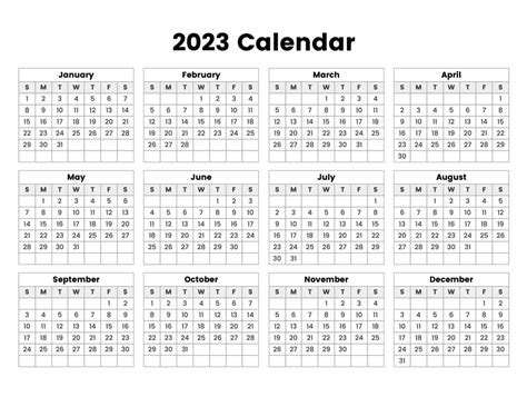 Yearly Calendar 2023 - A Printable Calendar