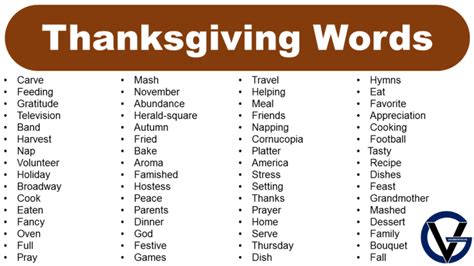 List of Thanksgiving Words - GrammarVocab