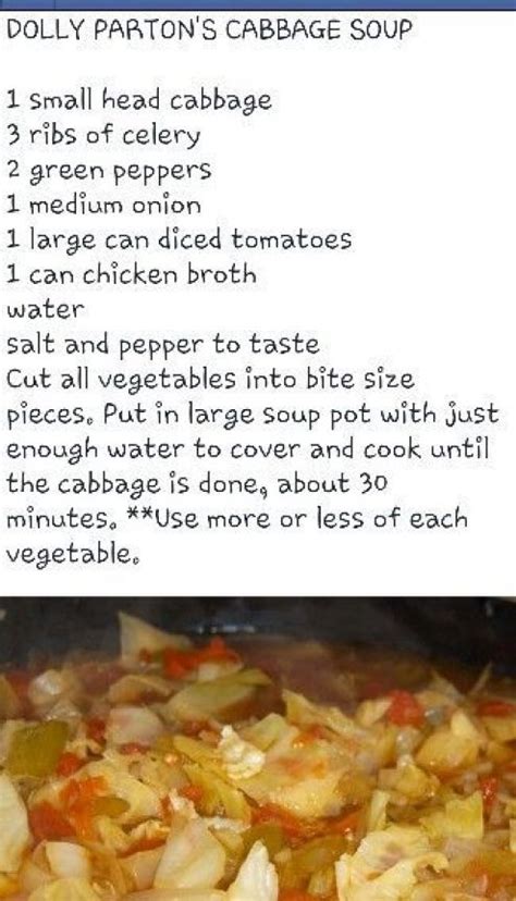 Dolly Parton's Cabbage Soup #detoxdiet | Cabbage soup recipes, Diet ...