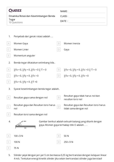 50+ lembar kerja torsi dan momentum sudut untuk Kelas 10 di Quizizz | Gratis & Dapat Dicetak