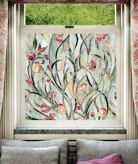 Flower Blossom Window Film Print Sticker Cling Stained Glass UV Block Gift Decor | Stained glass ...