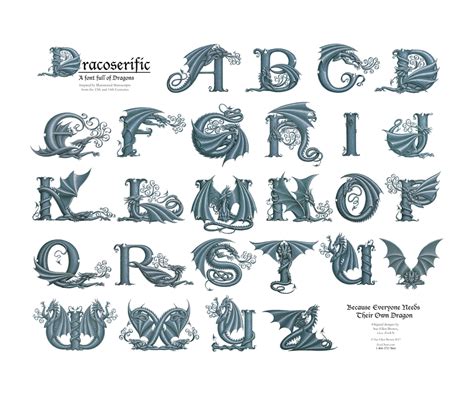 Dracoserific, a font full of Dragons - ZooLNArt | Lettering alphabet, Creative lettering, Font art