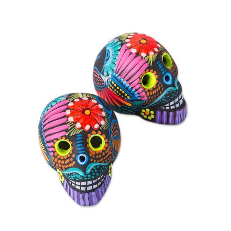 Hand-Painted Ceramic Skull Figurines from Mexico (Pair) - Day of the ...