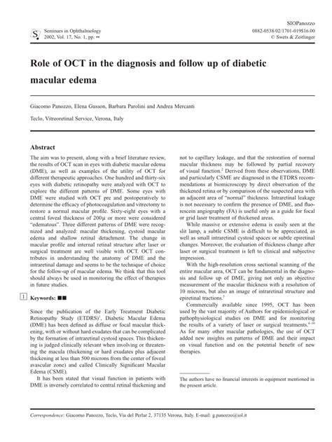 (PDF) Role of OCT in the diagnosis and follow up of diabetic macular edema