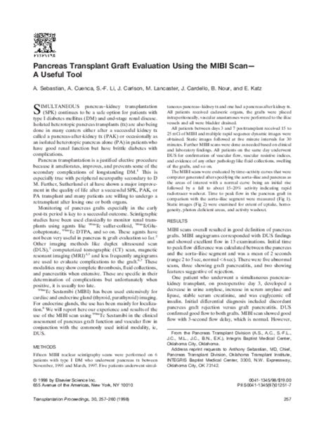 (PDF) Pancreas transplant graft evaluation using the MIBI scan - A useful tool | Bakr Nour ...