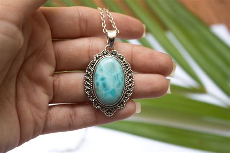 Larimar Pendant, Natural Larimar Gemstone Sterling Silver Pendant, Blu ...