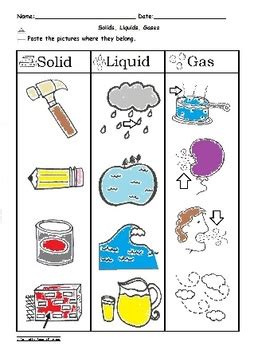 Solid Liquid and Gas Sorting Worksheet Science C-scope Common Core