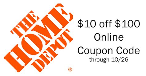 $10 Off $100 At Home Depot Online - Through 10/26 | Coupons 4 Utah