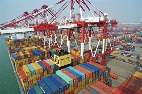 Qingdao Port Container Terminal Editorial Image - Image of bright ...