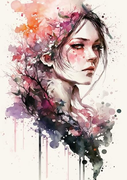 Premium Vector | A watercolor painting of a girl with a flower in her hair