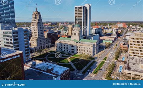 Aerial of Downtown Fort Wayne, Indiana Courthouse in Spring Editorial ...