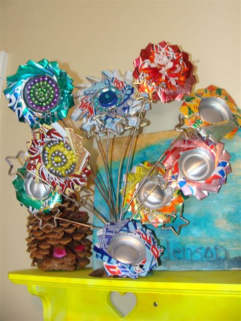 Fun flowers from soda cans | Pop can crafts, Paper bag crafts, Crafts