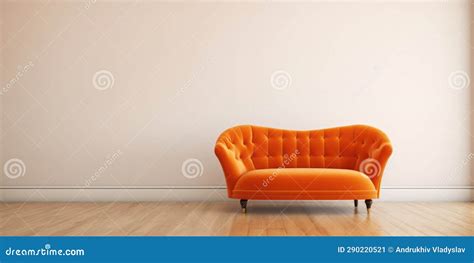 Orange Velvet Loveseat Sofa or Snuggle Chair in Empty Room. Interior Design of Modern Minimalist ...