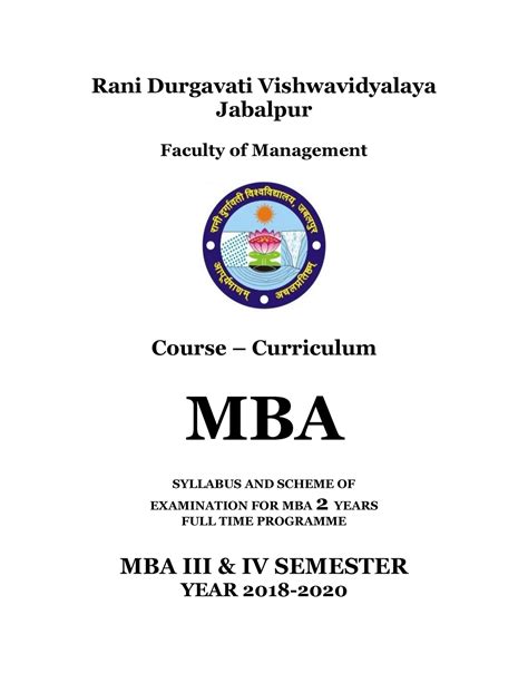 MBA Syllabus SEM4 - Rani Durgavati Vishwavidyalaya Jabalpur ####### Faculty of Management Course ...