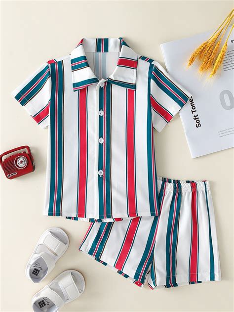 Toddler Boys Block Striped Shirt & Shorts | Young boys clothing, Boys ...