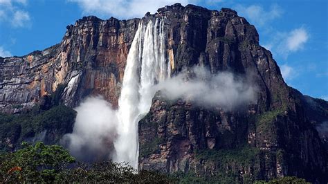 HD wallpaper: waterfalls and clouds, lake, trees, landscape, Zambezi ...