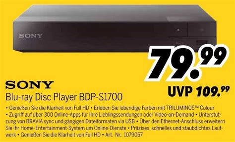 SONY Blu-ray Disc Player BDP-S1700 Angebot bei MEDIMAX
