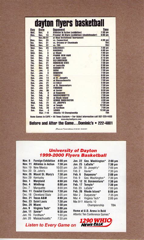 1999-2000 2000-1 University of Dayton Mens College Basketball Pocket ...