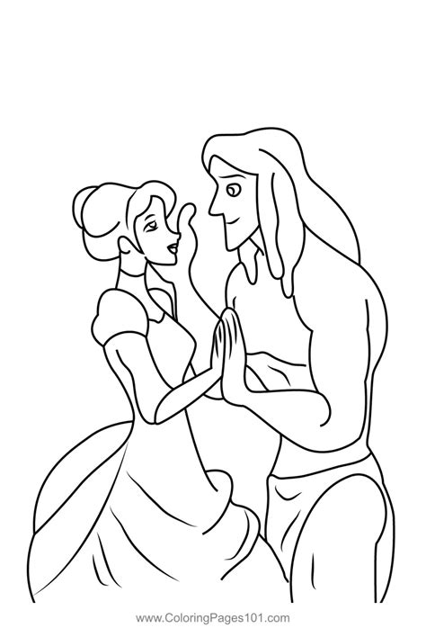 Tarzan In Love With Jane Coloring Page for Kids - Free Tarzan Printable ...