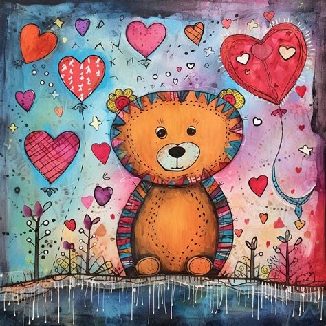 Whimsical Valentine Teddy Bear Art Free Stock Photo - Public Domain Pictures
