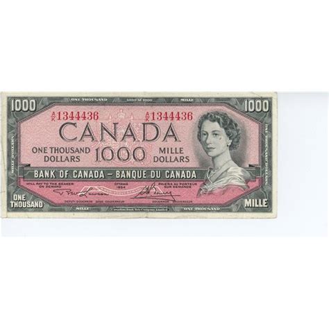 1954 Canadian 1000 dollar bill - Lawson/Bouey - A/K 1344436 - Schmalz ...