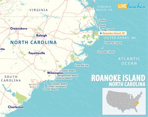 Map of Roanoke Island, North Carolina - Live Beaches