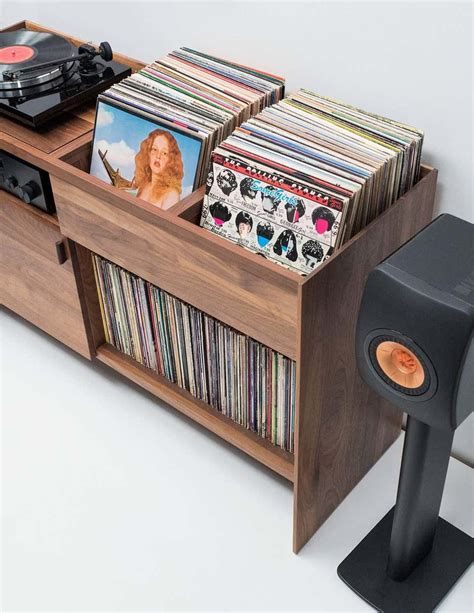 52" Unison Vinyl Record Storage Stand in Natural Walnut | Vinyl record storage, Vinyl record ...