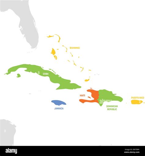 Caribbean Region. Map of countries in Caribbean Sea in Central America ...