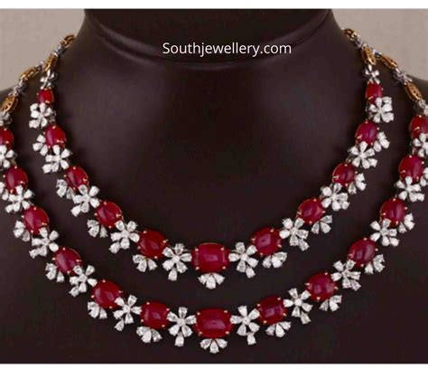 Two step diamond ruby necklace - Indian Jewellery Designs