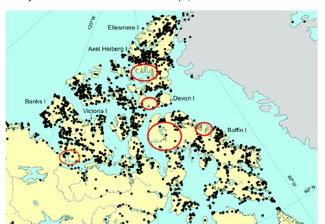 Map of the Canadian Arctic showing the location of all collections... | Download Scientific Diagram