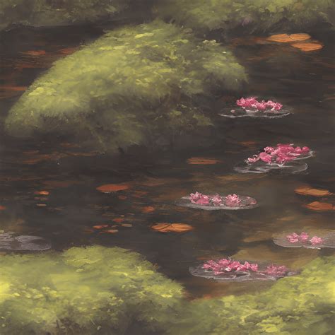 Japanese Garden Pond Oil Painting · Creative Fabrica