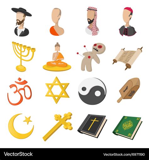 Different religions cartoon icons set Royalty Free Vector