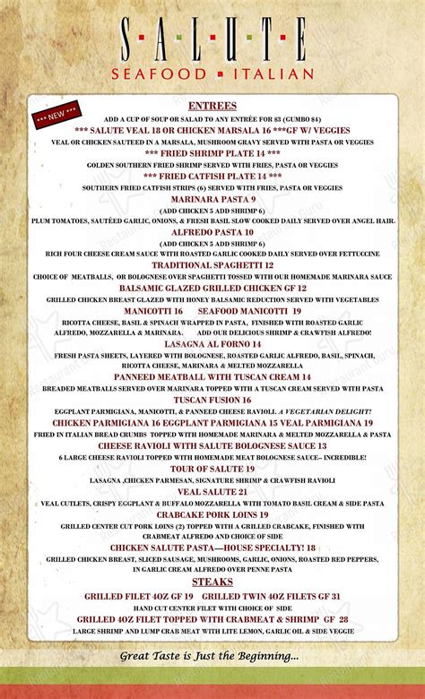 Menu at Salute Italian Restaurant, Gulfport