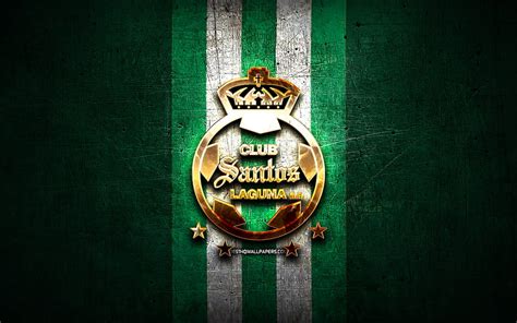 Santos Laguna FC, golden logo, Liga MX, green metal background ...