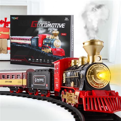 TEMI Train Set with Steam Locomotive Engine, Cargo Car and Long Track for Toddlers 3-5 ...