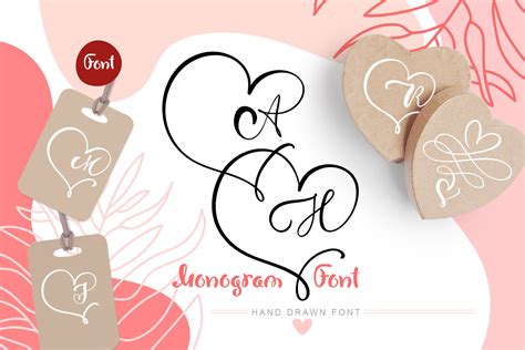 Monogram Font includes unique swirly letters in the form of hearts. They will add the feeling of ...