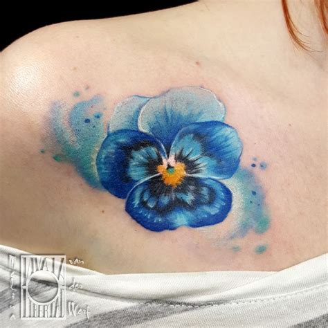 realistic pansy tattoo Melina van der Werf color flower tattoo Pansy ...