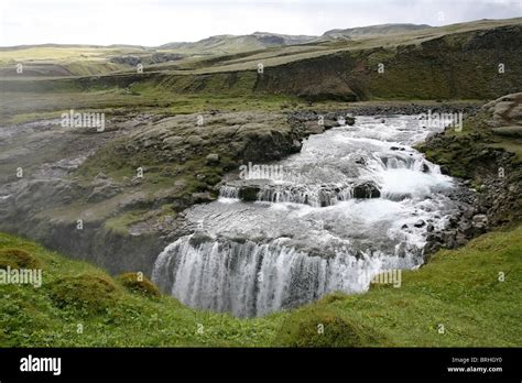 Iceland landscape with waterfall Stock Photo - Alamy