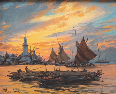 Tanjung Perak Surabaya at sunset - Does, Willem Jan Pieter Van Der - Metzemakers Kunstmakelaardij