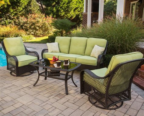 Hanover Orleans 4 Piece Outdoor Conversation Set with Swivel Glider Chairs