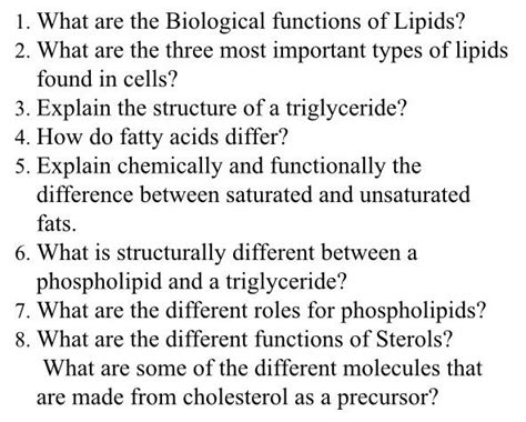 Solved 1. What are the Biological functions of Lipids? 2. | Chegg.com