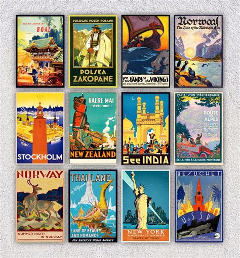 Set of 12 Vintage Travel Postcards Retro Tourism Post Cards Vintage ...