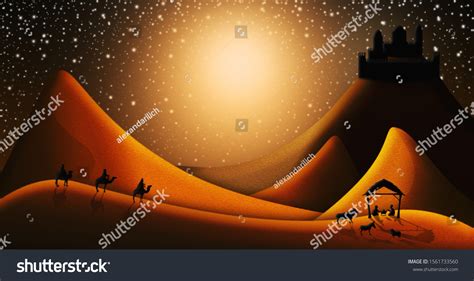 Christmas Nativity Scene Three Wise Men Stock Illustration 1561733560 ...