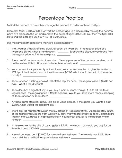 Percentages Word Problems Worksheets - Printable Word Searches