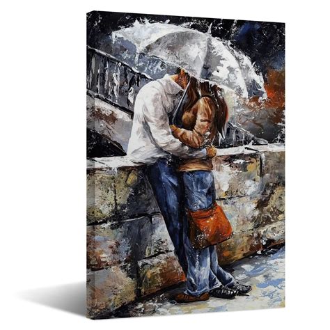 Couple love watercolor painting - lovers kissing - above bed wall art ...