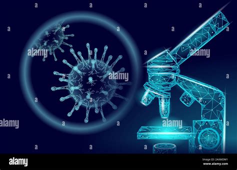 Microscope virus 3D low poly render. Laboratory analysis infection virus influenza flu pneumonia ...