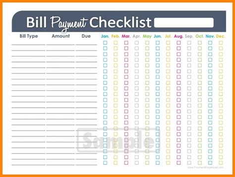 Printable Monthly Bill Pay Organizer