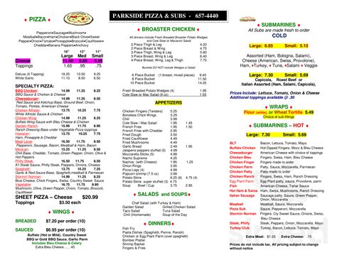 Parkside Pizza menu in Bloomfield, New York, USA