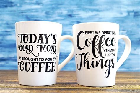 DIY Funny Coffee Mugs + Free SVG Cut Files - Happiness is Homemade